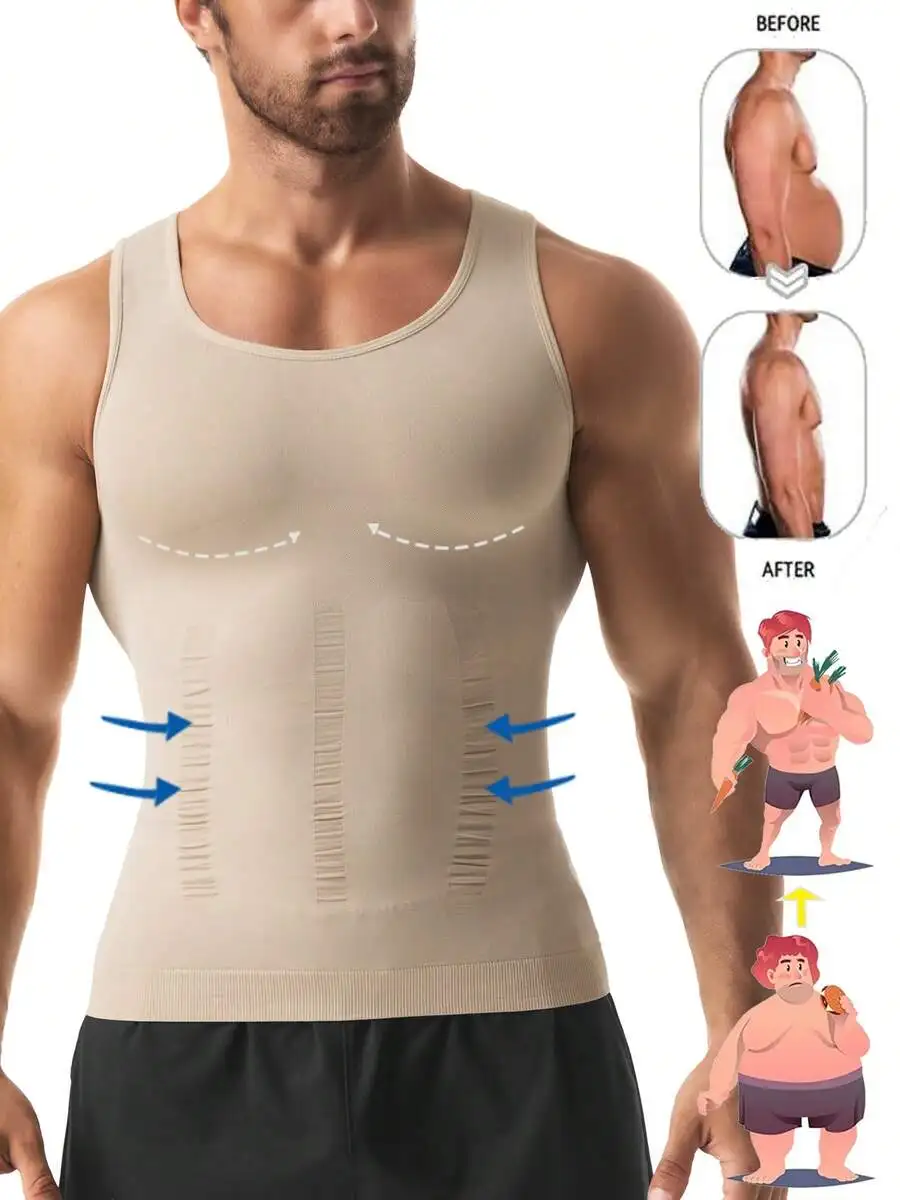 

Men's Compression Tank Top for Tummy Control and Chest Shaping - Beige