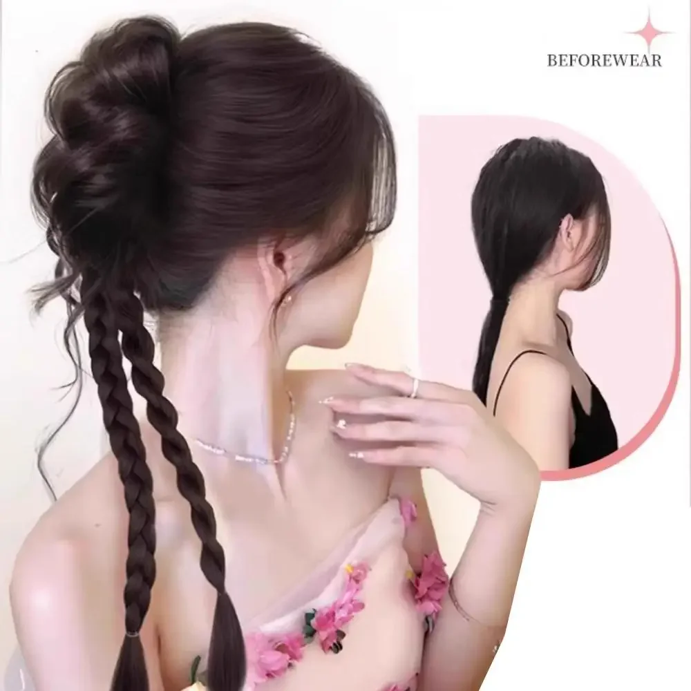 Parrucca sintetica con clip con boccioli di fiori Treccia intrecciata Estensioni dei capelli dall'aspetto naturale Accessori per capelli dolci giocosi per le donne
