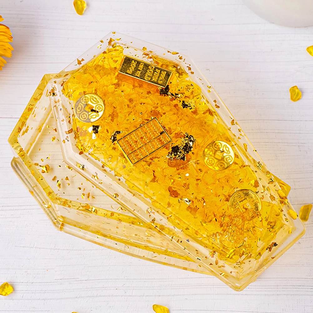 

Jewelry Crystal Coffin Box Necklace Case Small Boxes Ring Organizer Yellow Travel