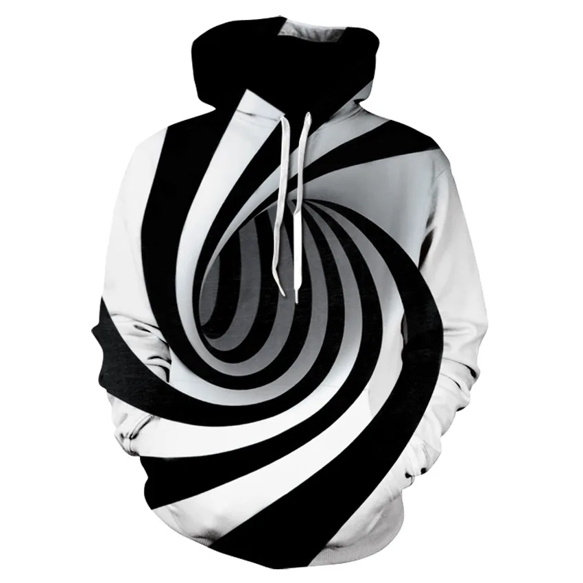 

Black white vortex 3D Printed latest geometric pattern Men hoodies Harajuku Fashion Hooded Sweatshirt Autumn winter Unisex