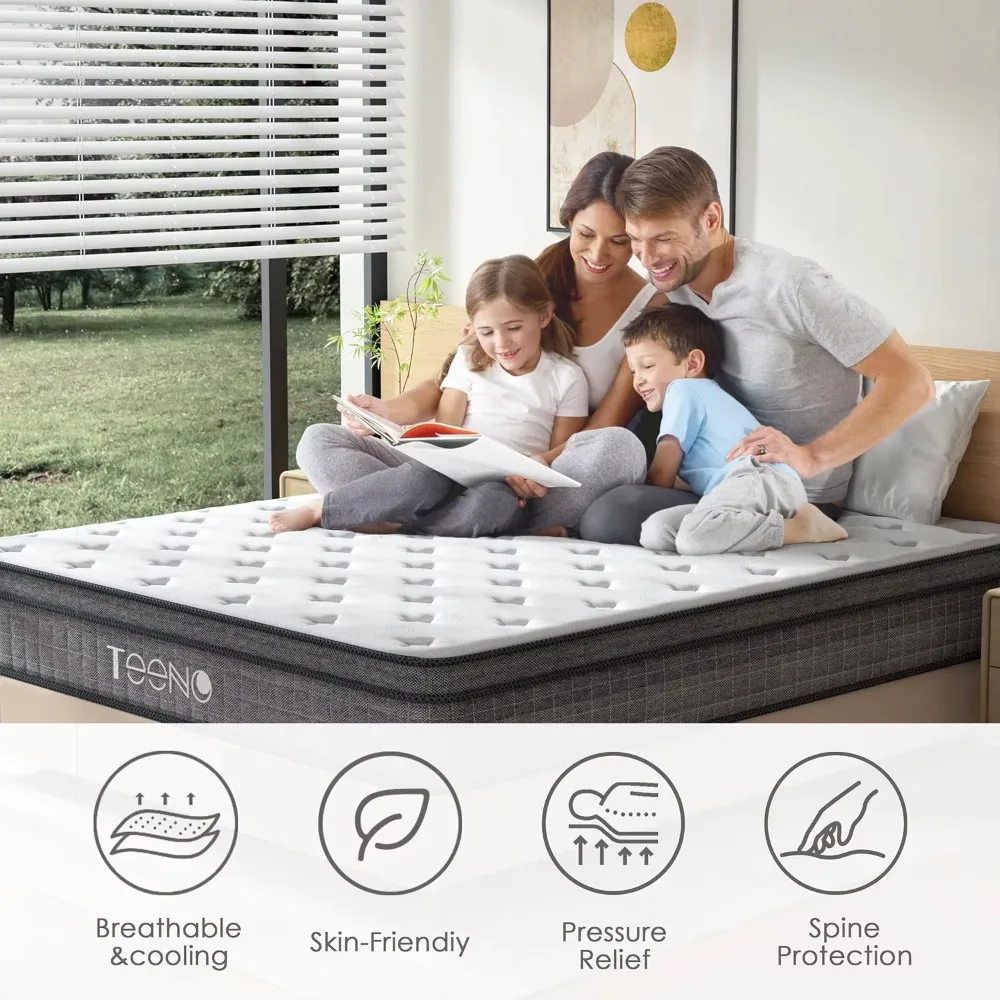 Medium Firm Full Size Gel Memory Foam Hybrid Mattress with Pocket Coil Springs, 14 Inches, Mattress in a Box, CE Certified