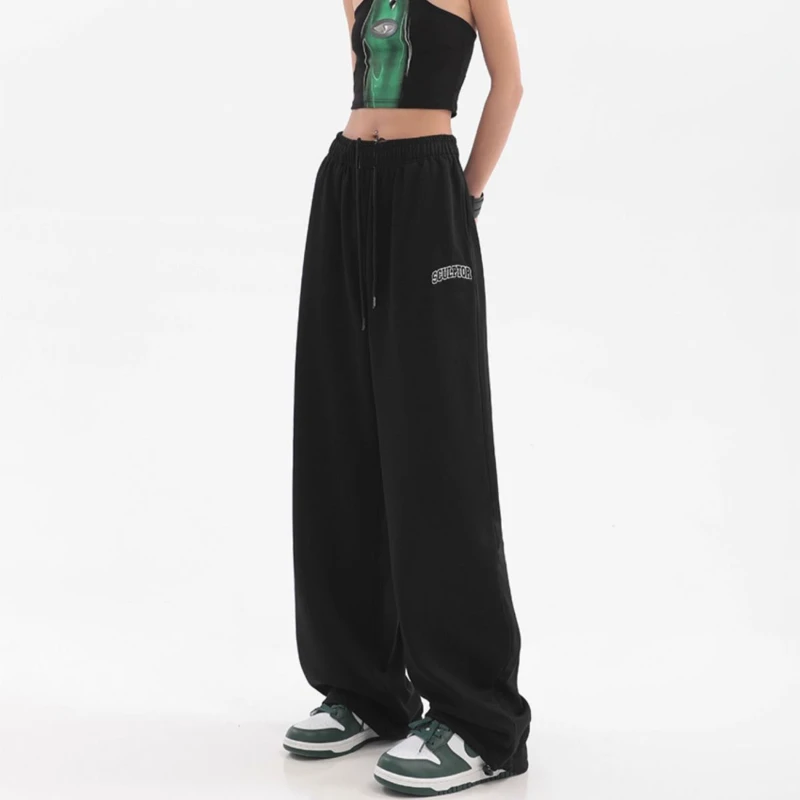 

New Women 2023 Autumn Trousers High Waist Vintage Fashion Casual Wide-Leg Pants Loose Large Size Ankle-Tied Sports Pants