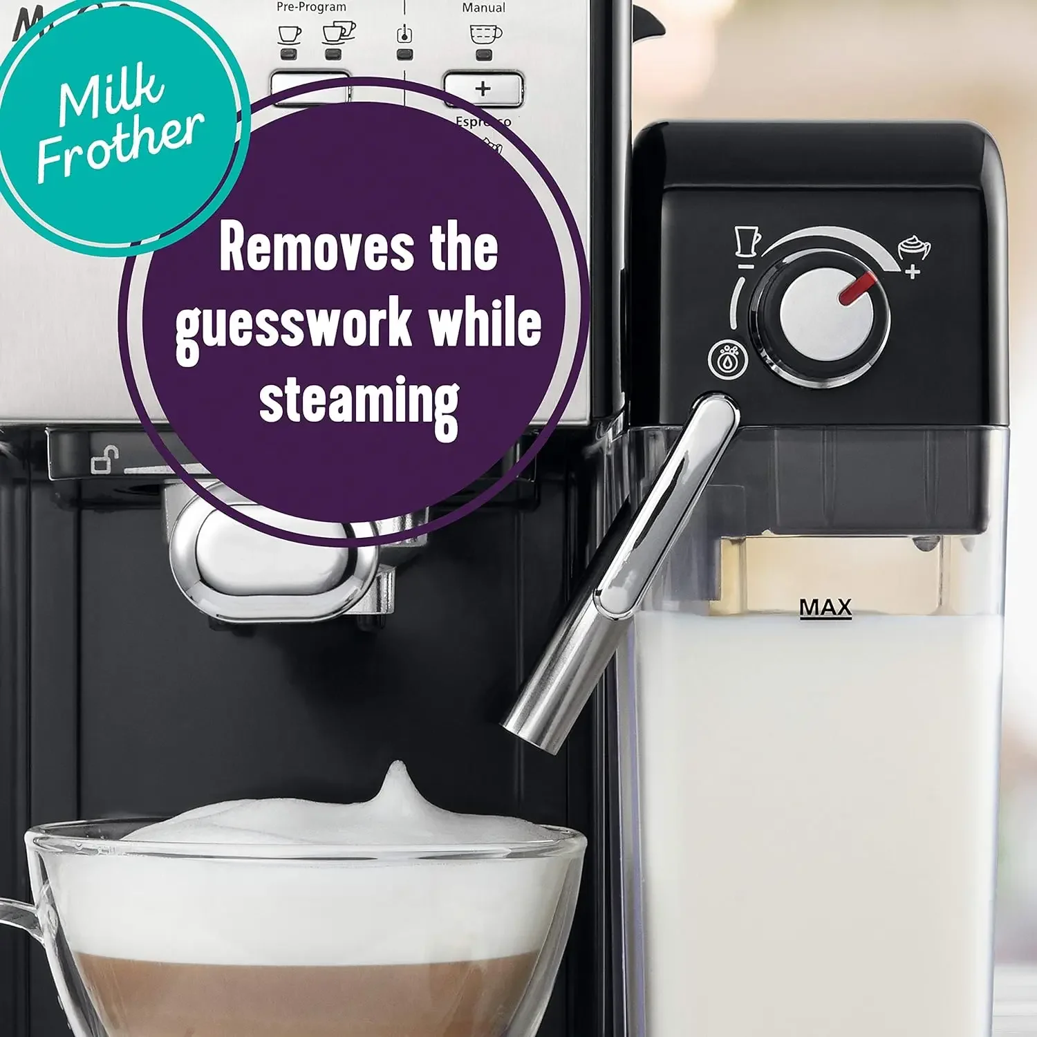 Espresso and Cappuccino Machine, Programmable Coffee Maker with Automatic Milk Frother and 19-Bar Pump, Stainless Ste