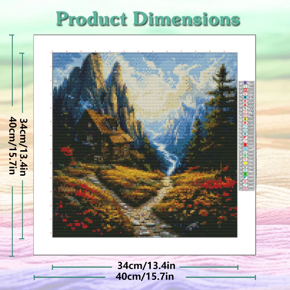 Cross Stitch Mountain Wooden Houses Streams Embroidery Kits Landscape Printed Canvas 11CT Thread Needlework DIY Gift Home Decor