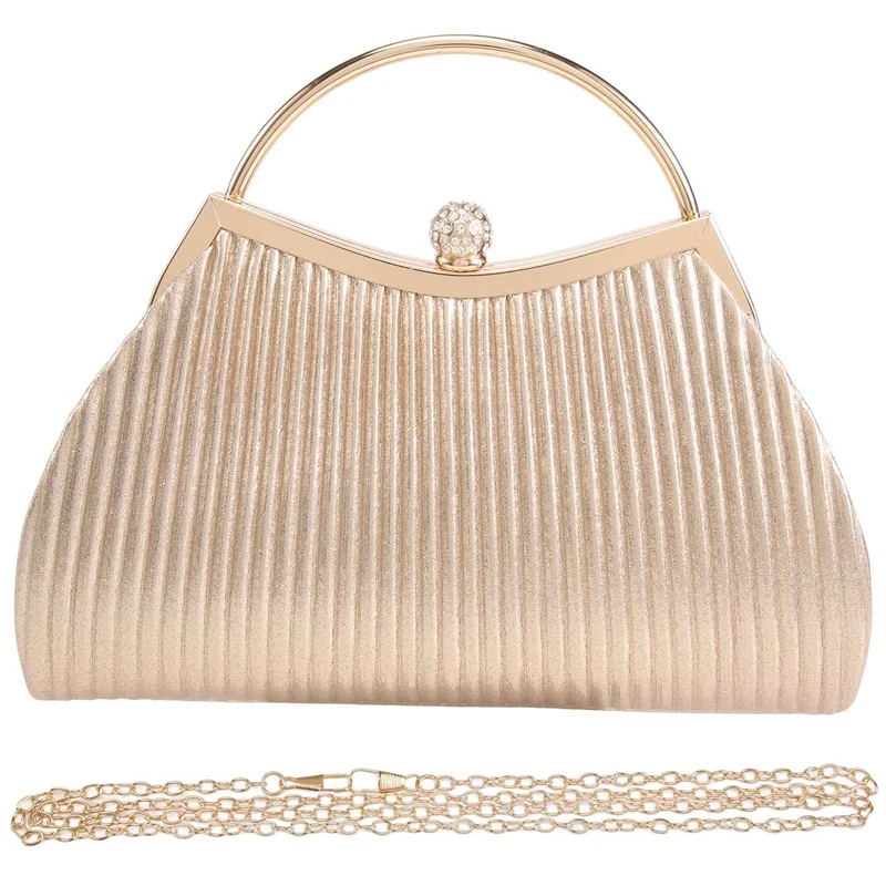 

Women Diamond Evening Clutch Purse Wedding Designer Handbag Pleated New Gold Hand Bag Chain Shoulder Bag