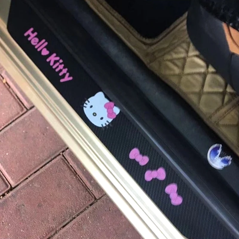 4PCS Kawai Cute Pink Hello Kitty Car Pedal Sticker Funny Geometric Car Decoration Car Anti -collision Sticker