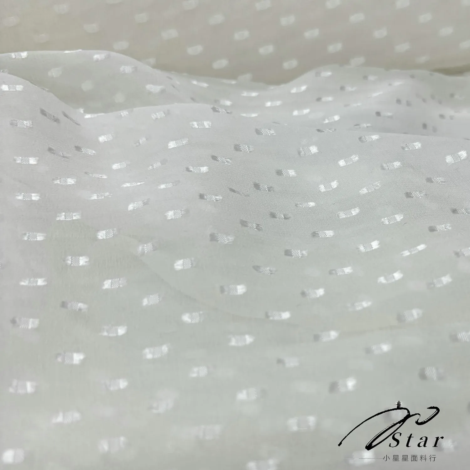 White Polka Dot Cut Silk Fabric Semi-Transparent Soft Silk Scarf Cheongsam Silkworm Silk Satin Fabric