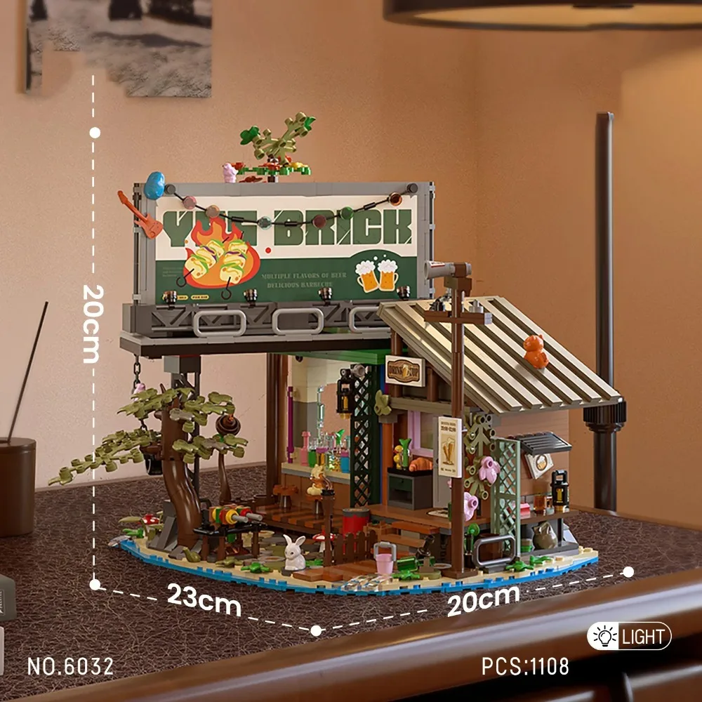 Wald-Holzhaus-Bausteine mit LED-Licht, Sammlerstück, Vitrine, Hausmodell, Spielzeug für Kinder, Weihnachtsgeschenke