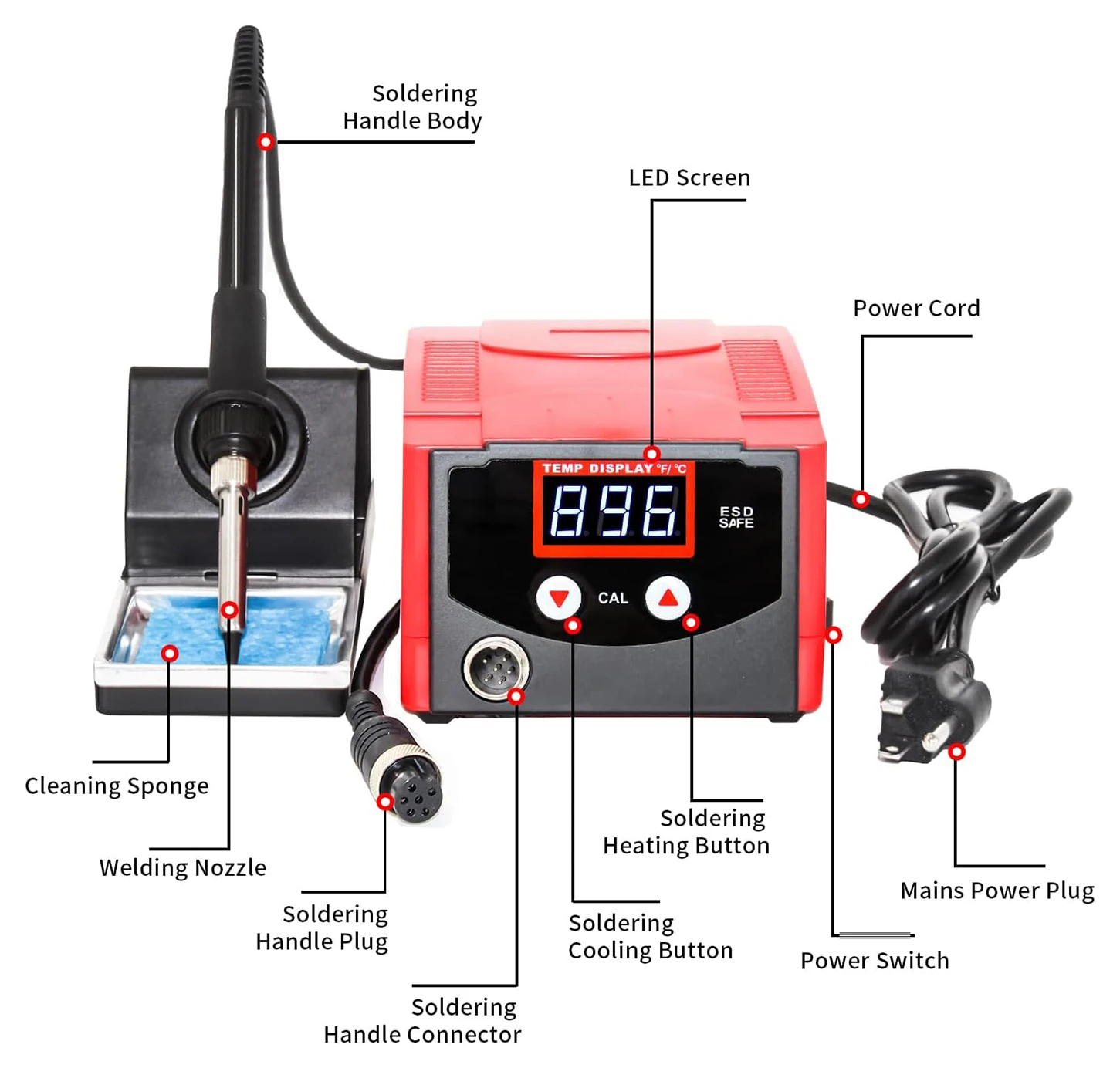 938D 70W digitale soldeerboutstationkit met precisiewarmteregeling, ingebouwde transformator, ondersteuning voor automatische slaap- en kalibratie