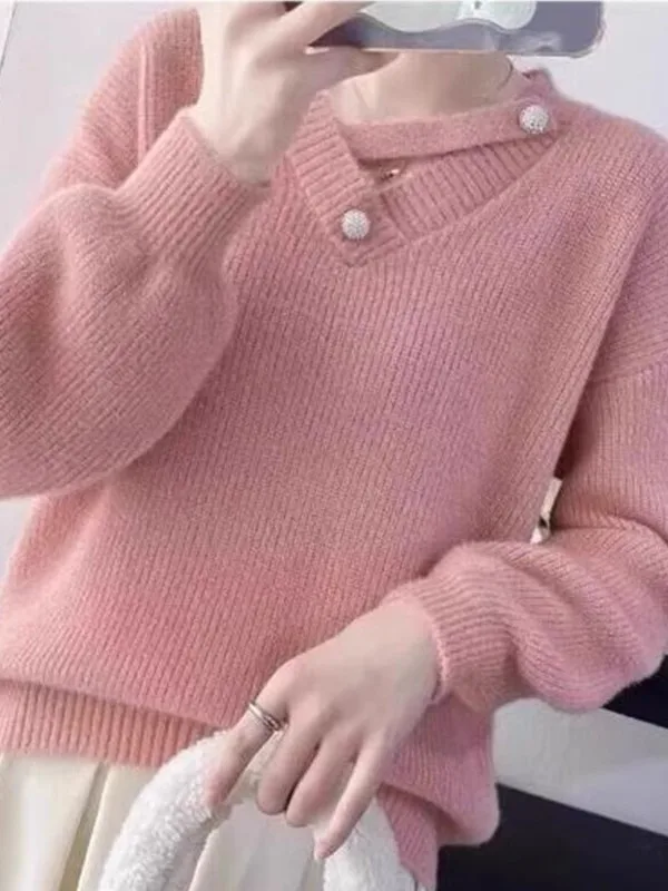 

Loose Women's V-Ne Sweater Comfortable Soft Knitted Top Trendy Autumn Winter Faion Casual Korean Sle Polyester Fiber
