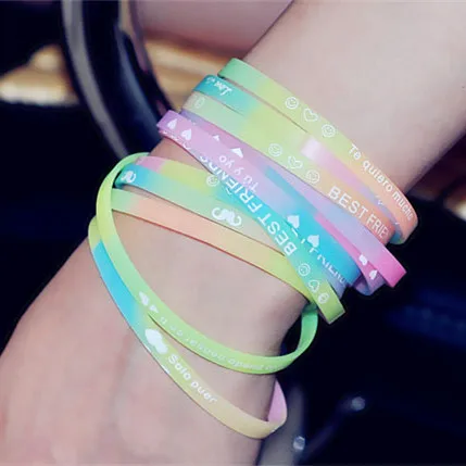 20pcs/lot 5mm Letters Silicone Bracelet Rubber Bracelet for Men Women Freindship Wristband Luminous Sports Bracelets Party Gift