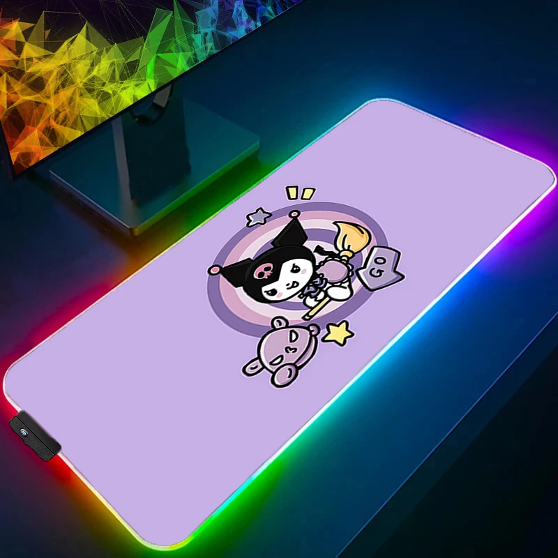 Mouse Pad RGB Kuromi Designed specifically Rubber PC Computer Gaming Accessories Mousepad Desk Mat LED Backlight Gamer Carpet