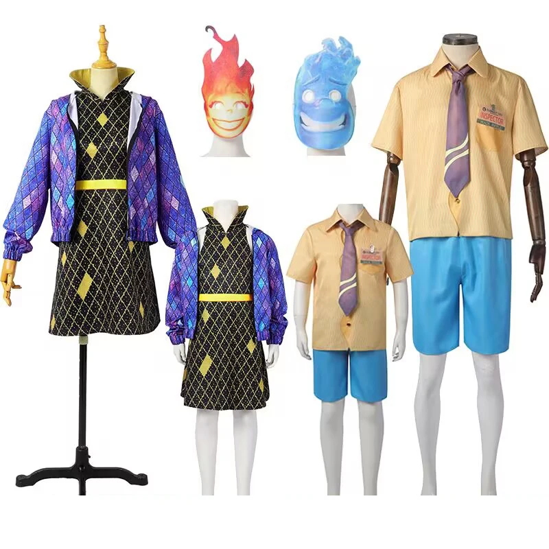 

Adult Kids Elemental Amber Cosplay Costume Movie Water Fire Elemental Crazy Element CitySuit Girls Wade Costume Dress Halloween