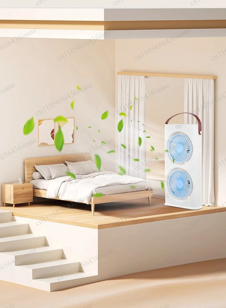 Rechargeable Dual‑Head Desktop Cooling Circulation Fan with Built‑in Light for Office Dormitory