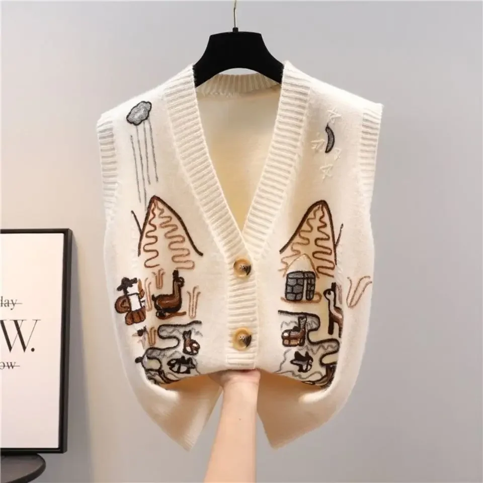 2024 Spring Wear V-Neck Knitted Sweater, Vest, Cardigan, New Loose Knitted Tank Top for Outer Wear