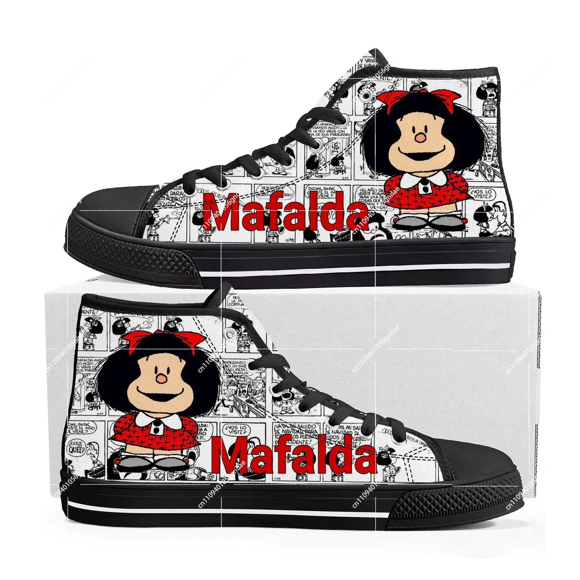 Hot Cartoon Role Mafalda High Top Sneakers Mens Womens Teenager Fashion High Quality Canvas Sneaker Custom Built Couple Shoes