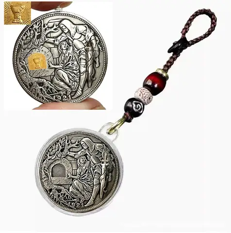 Movable Mechanism Holy Grail Coin Keychain Roman Booteen Hobo Nickel Wandering Removable Sword Magic Coin Collectible Gifts
