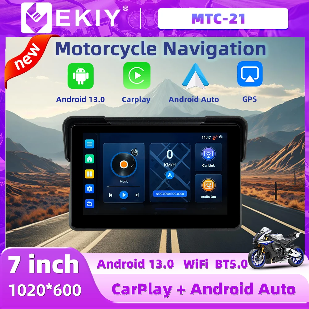 EVKEY NEW Android 13 Motorcycle GPS WiFi MOTO Navigation Wireless CarPlay 7 inch  Wireless Android Auto  4-core A53