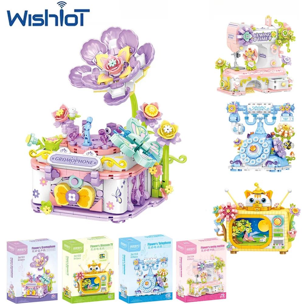 

Креативные конструкторы-модели: цветочные дизайны, телевизоры, проигрыватели, швейные машинки, телефоны. Сборные украшения, мини-кирпичики, игрушки, подарки.