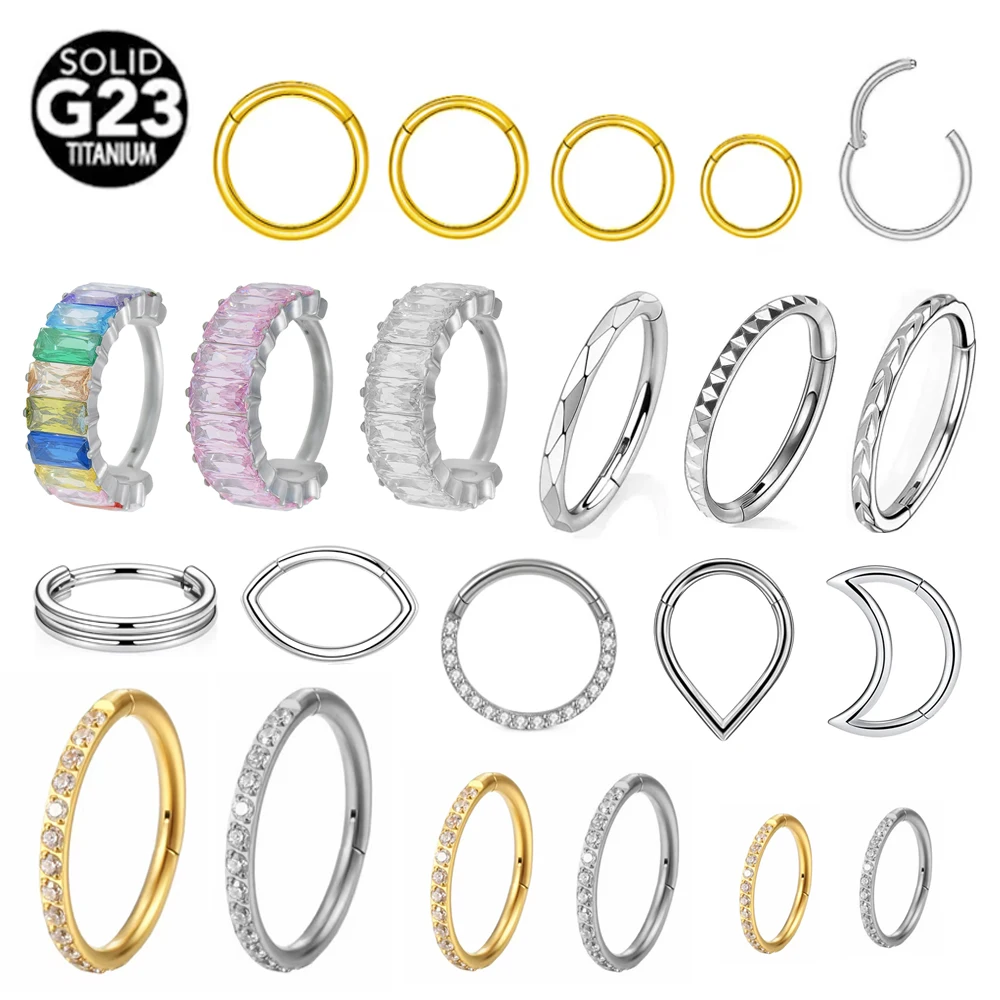 G23 Titanium Septum Clicker Nose Ring Piercing Colorful Zircon Earrings Body Jewelry 16G Helix Ear Cartilage Daith Hoop