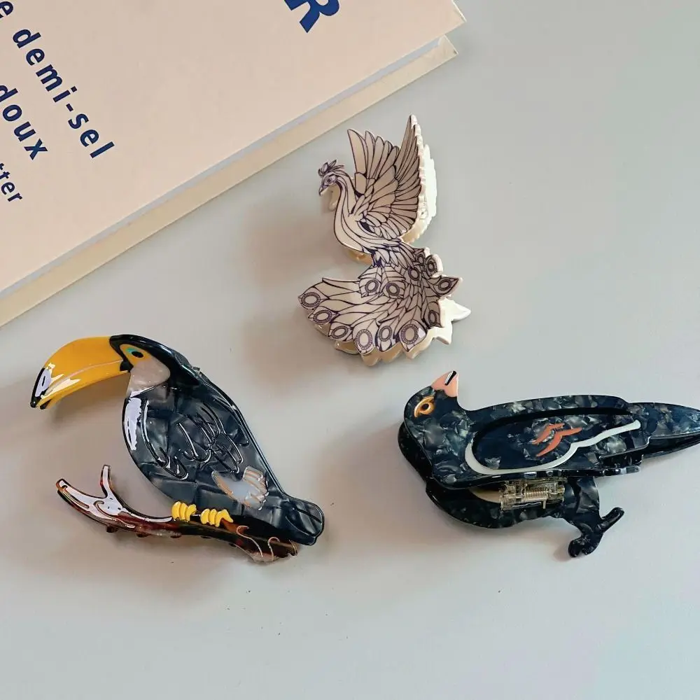 

Sweet Cute Acetic Acid Hair Claw Crow Woodpecker Bird Hair Clip Grasp Peacock Cartoon Animal Shark Clip Girls