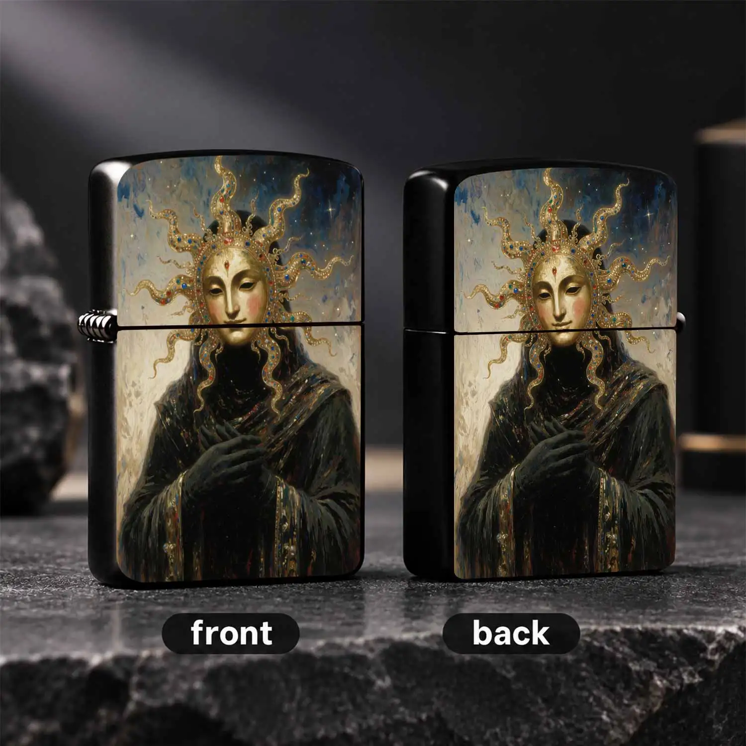 Mysterious Sun Saint Icon Art Style Portable Lighter, Retro Starry Sky Gilded Gem Inlaid Design, Aesthetic Atmospheric Unique Accessory, Suitable For Daily Outdoor Multiple Scenarios, Exquisite Practical  A Humorous And Interesting Lighter