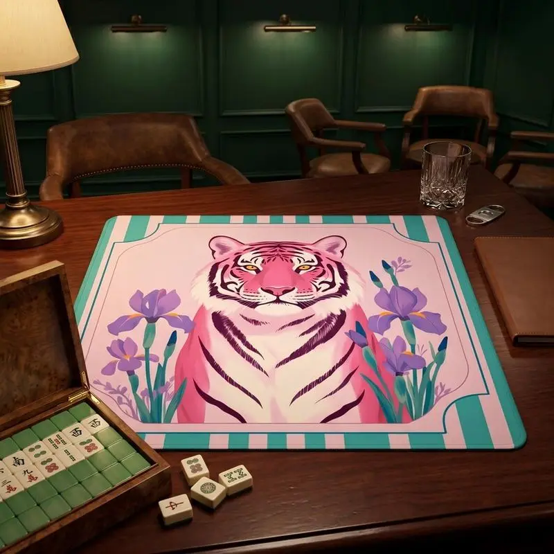 VIKAMA Pink Iris Tiger Vacation Mahjong Mat Waterproof Wear Resistant Outdoor Terrace American Mahjong Pad