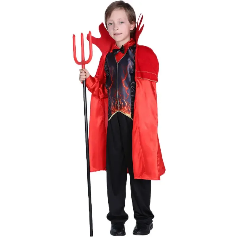 Disfraces de diablo de cuerno rojo aterrador para niños, disfraz de demonio para niños y niñas, disfraz de Halloween, vestido de Cosplay elegante