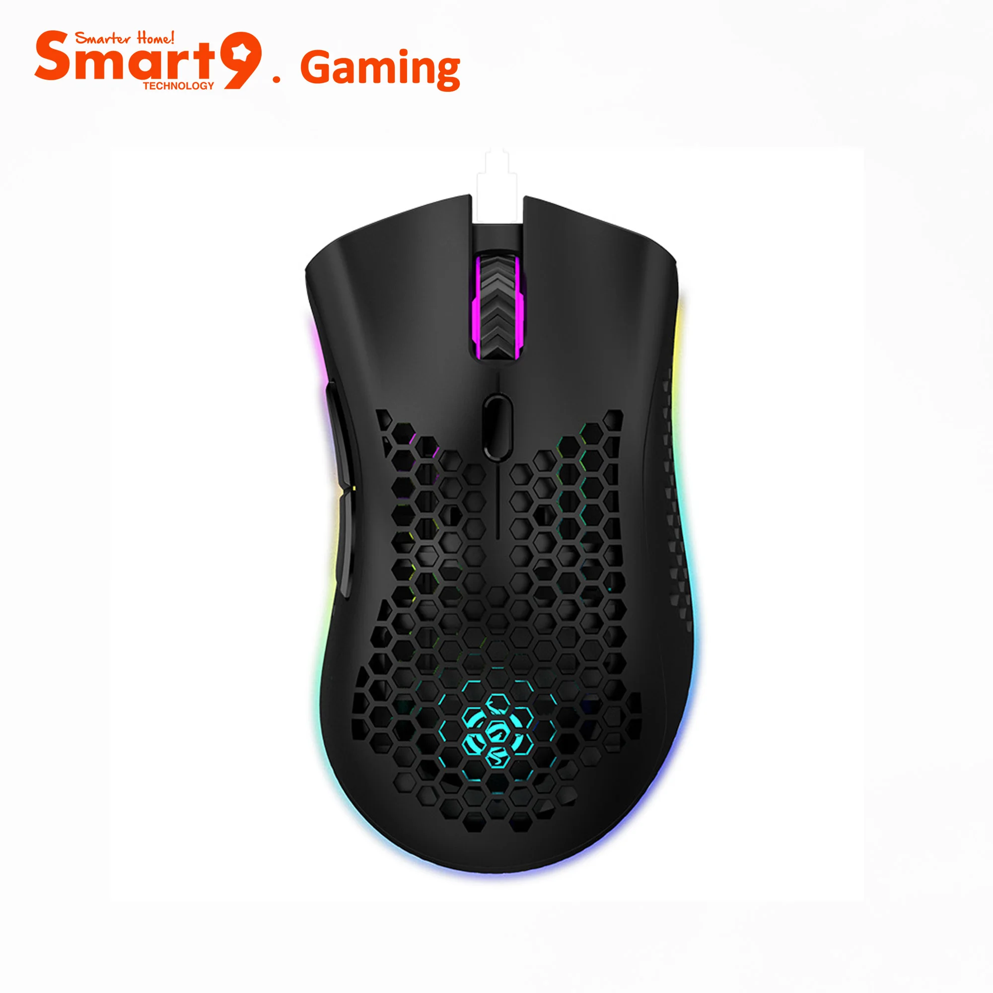 Smart9 Gaming Mouse 2.4GHz Wireless and BT Dual Mode Computer Mice with RGB LED Light with Hole Design 3Grade DPI Setting