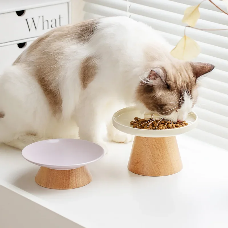 ceramic high and low feet anti-turning cat bowl cat food snack bowl anti-cervical vertebra pet dinner plate dog bowl supplies