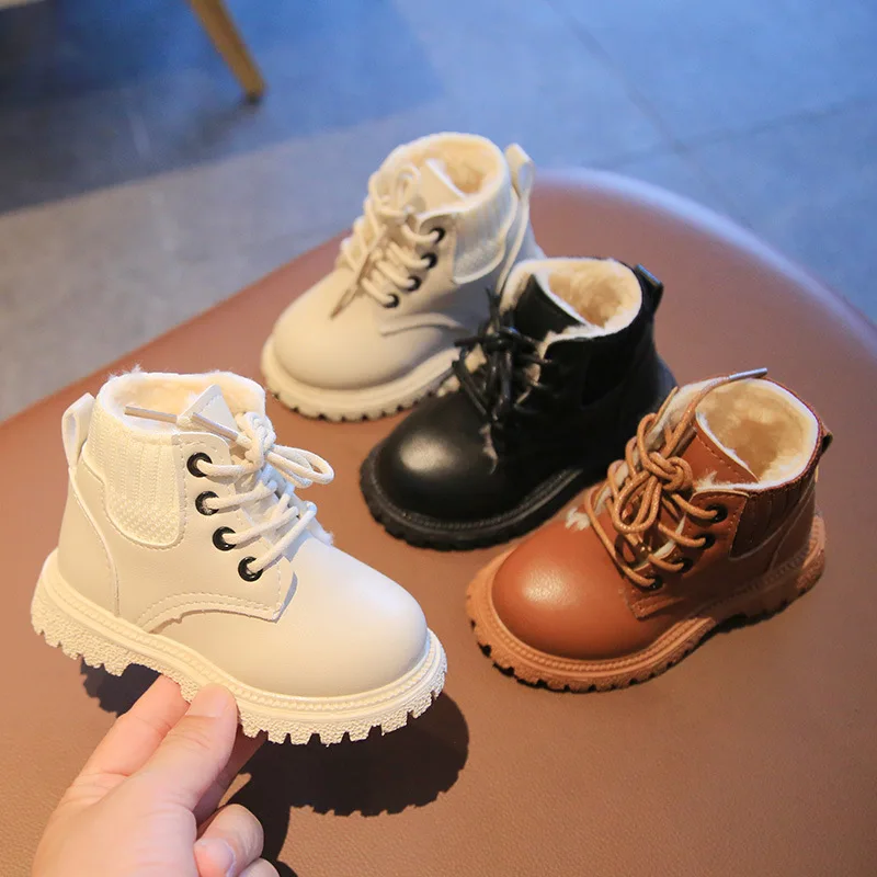 

Girls Boots New Autumn Winter Cotton-padded Boots Little Boys Girls Fashion Short Boots Beige Brown Black Color