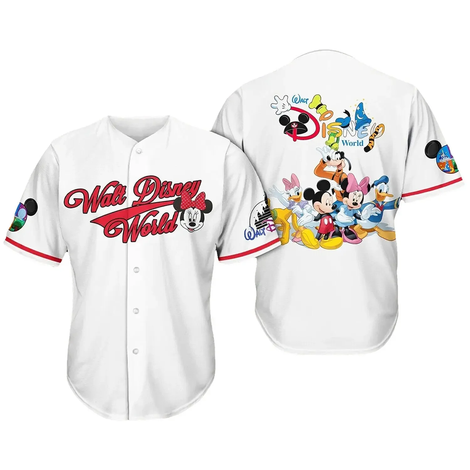 Minnie Mouse Walt Disney World Baseball Jersey Summer Short Sleeve Baseball Shirt Men Women Disney Baseball Jerseys Casual Top