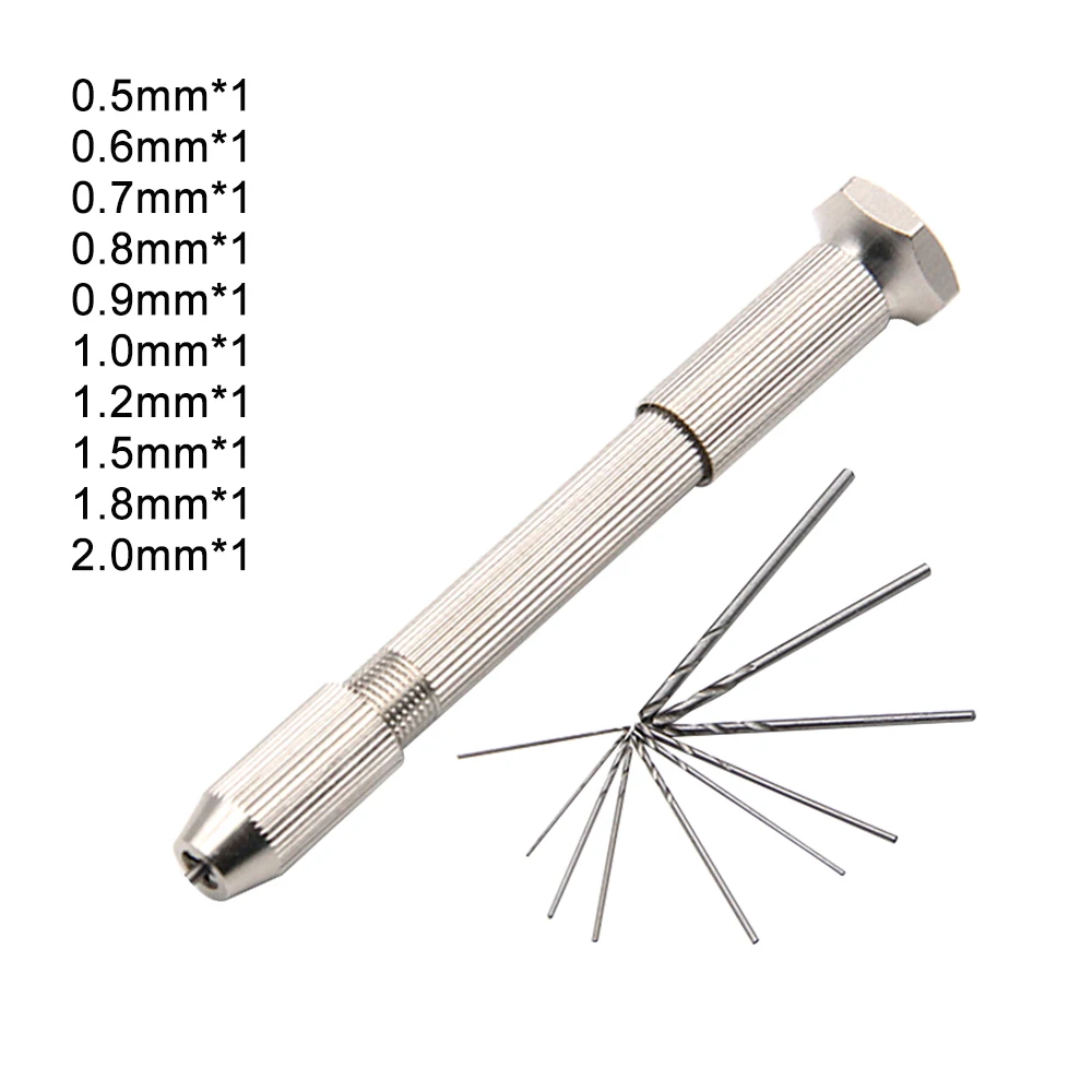Mango de taladro trenzado de un solo cabezal plateado, juego de herramientas pequeñas, bricolaje, perforación de agujeros, juego de arte, ámbar, nogal, Agujero Manual abierto, 10 piezas