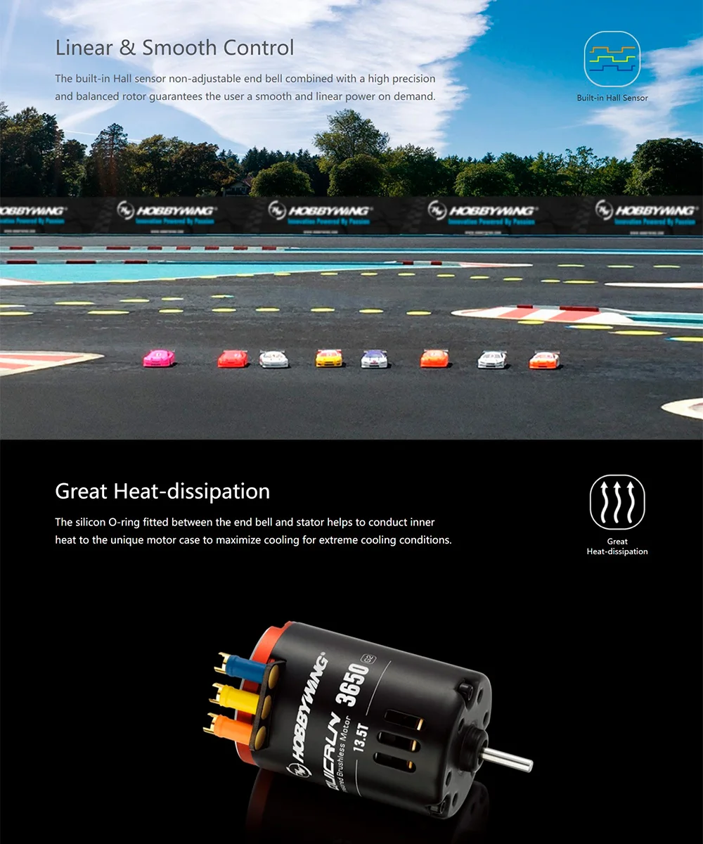 Hobbywing 3650 Brushless Motor Sensored 3.17mm Shaft Plug-and-Play For RC 1/10 1/12 Car