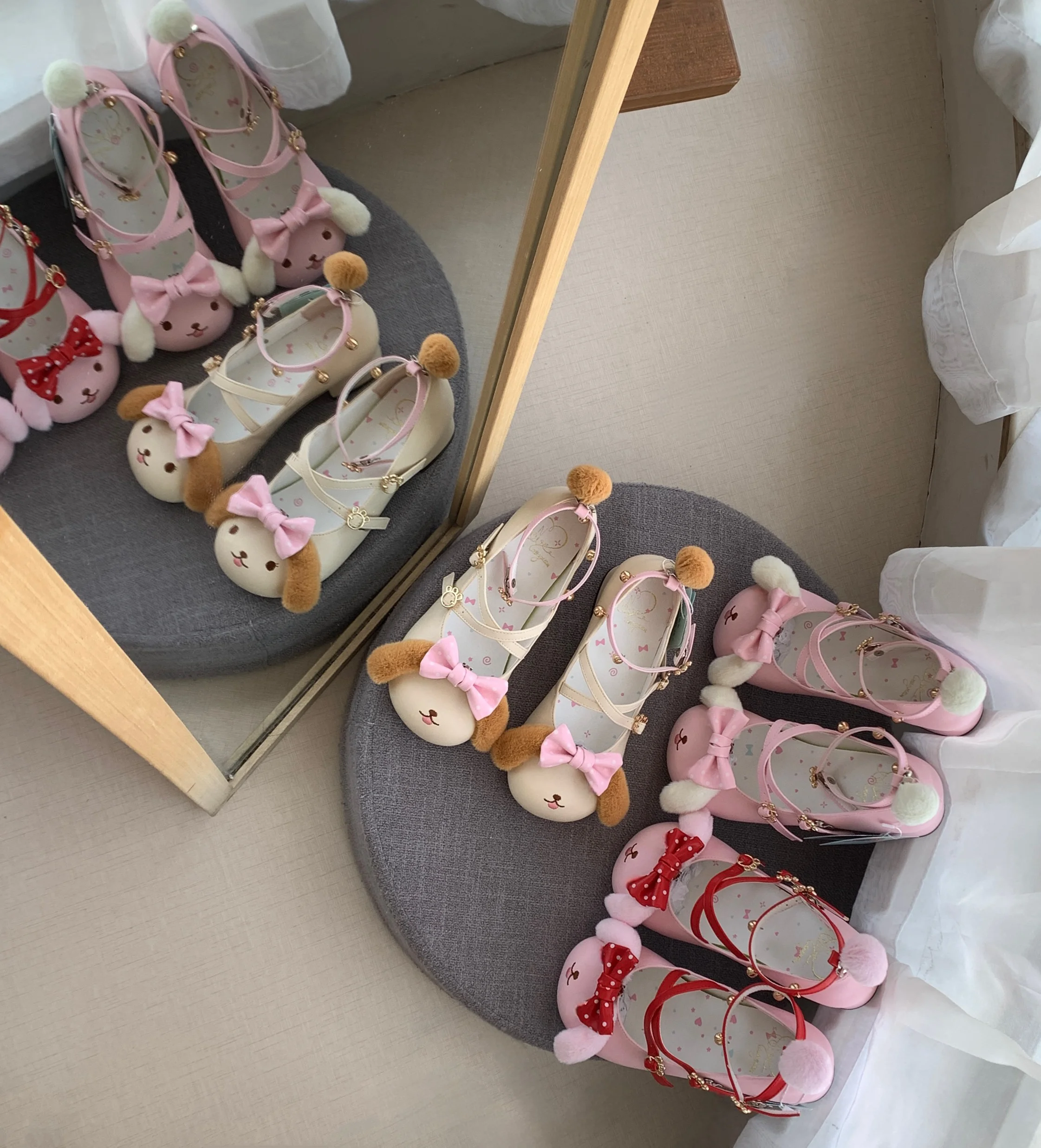 Pink Flats Shoes Lolita Women's Shoes Cute Round Head Low Heel Mary Jane Plush Lo Shoe Sweet Girl Kawaii High Heels Pumps