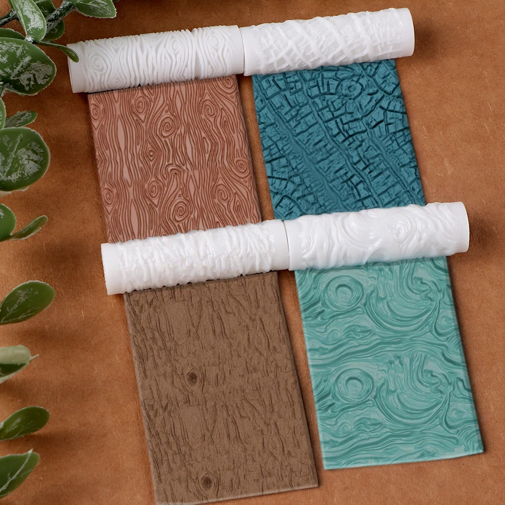 4 unids/pack árbol tronco textura ondulada cerámica blanda textura cepillada rodillo molde de arcilla polimérica para DIY pendientes fabricación de joyería artesanal