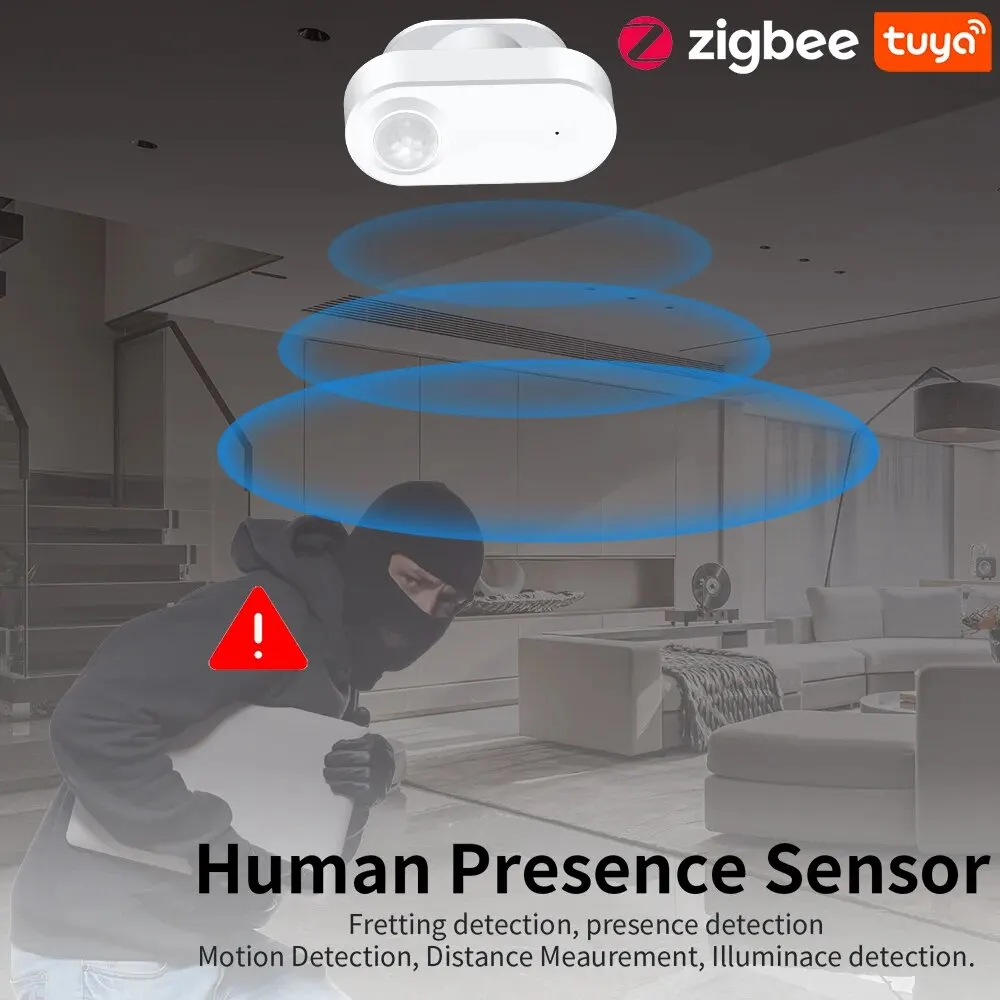 Tuya Zigbee Human Presence+ PIR Motion Detection Sensor Luminance Detector Battery Operated Support Zigbee2mqtt Home Assistant