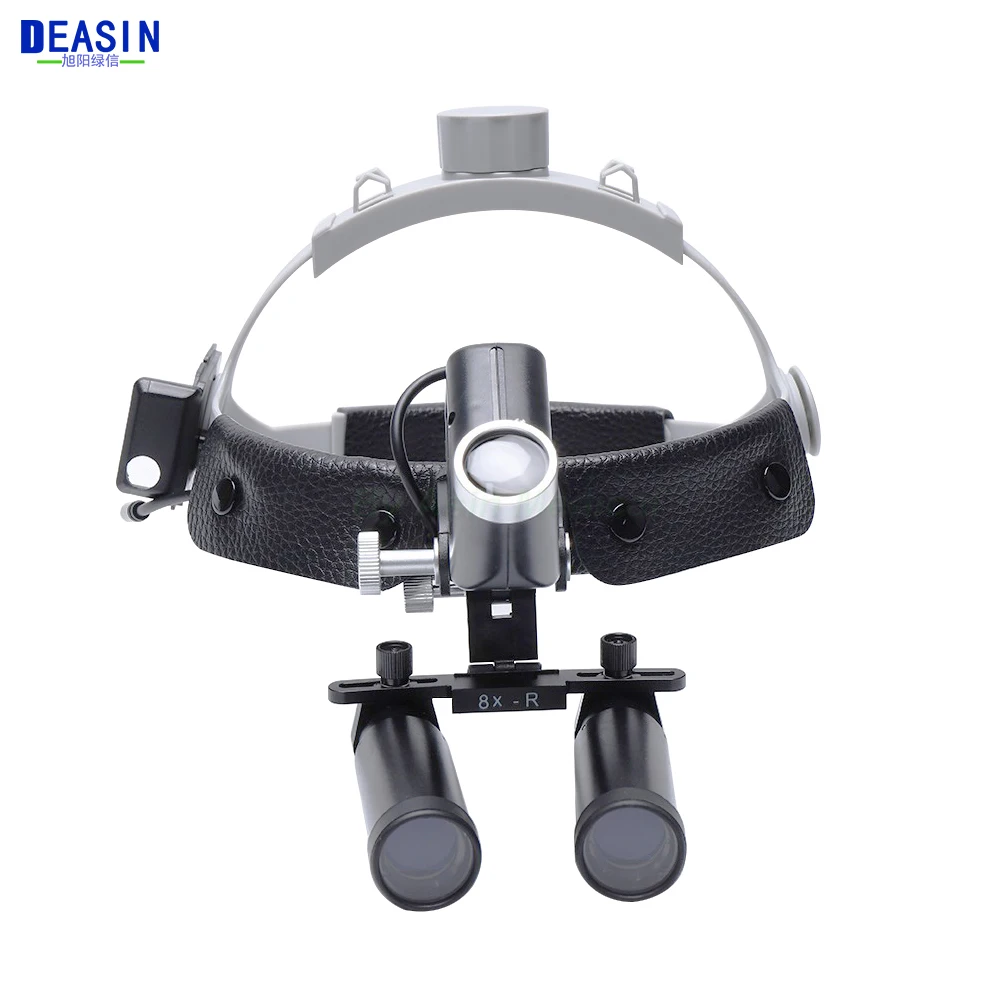 LED Dental Headlight 4x 5x 6x 8x Magnifier 5W LED High Spot Surgical Headlight Brightness Adjustable Surgical Lamp Aluminum Box