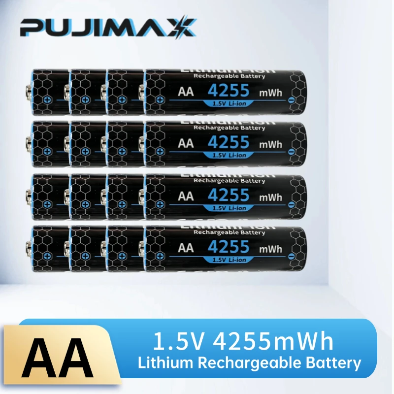PUJIMAX AA 4255mWh1.5V Li-Ion Rechargeable Batteries for Led Light Mp3 Camera Flash Razor CD Player Wire Electric Toys