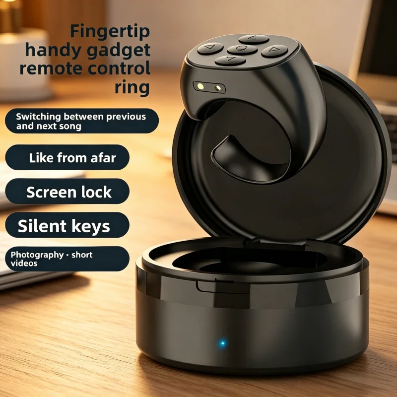 Bluetooth Ring Remote Control Selfie Shutter with Charging Case for Photography Video Recording iOS Android