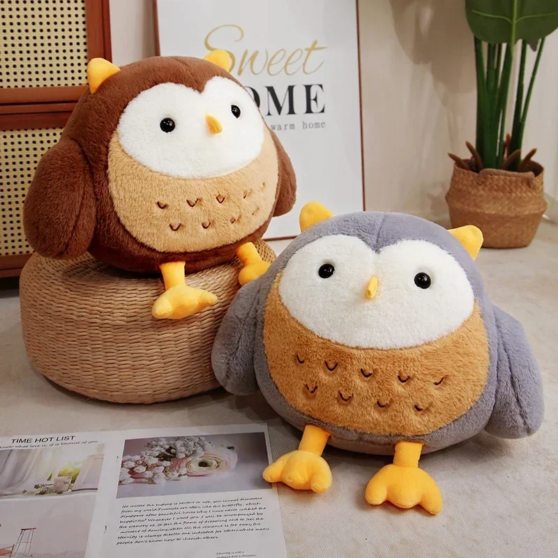 

Fatty Owl Bird Plush Toy Stuffed Brown Grey Cute Ball Shaped Plushie Peluche Cartoon Animal with Legs Pillow Back Support Gift