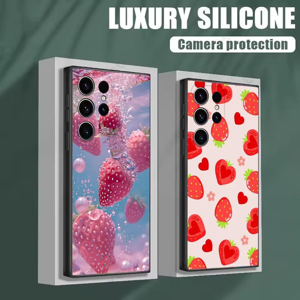 

Fuirt Strawberry Phone Case For Samsung S25,S24,S21,S22,S23,S30,Ultra,S20,Plus,Fe,Lite,Note,10 Black Soft Shell