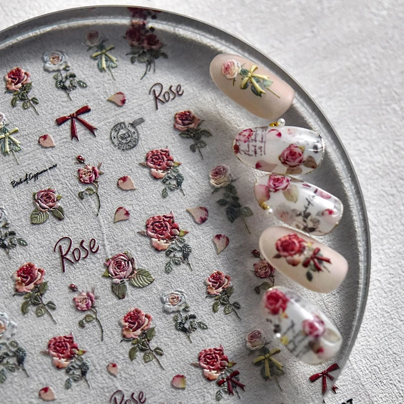 

1 Sheet Rose Nail Sticker Laser Luxury Flower Nail Art Stickers Rose Self Adhesive Decals Nail Decoration DIY Accessories Salon