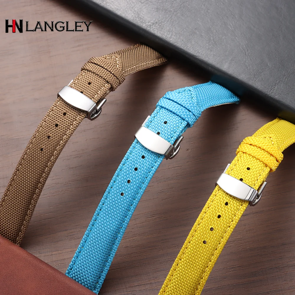 20mm 22mm Sailcloth Watch Strap Nylon Leather Butterfly Buckle Band For Samsung for Huawei Watch Universal Watchband Accessories