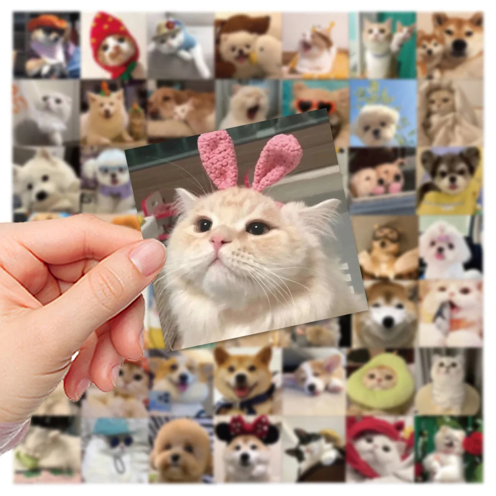 10/30/52PCS Cute Dog Cat MEME Stickers PVC Waterpoof Decals DIY Laptop Phone Luggage Stationary Funny Animal Sticker Toys Gift