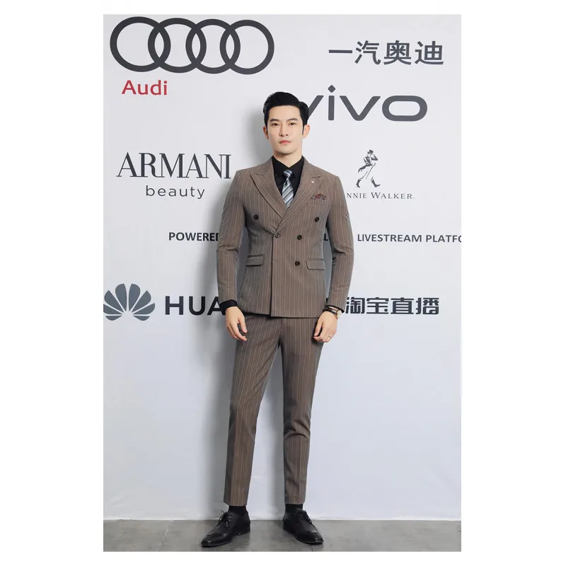 2025 남성 트렌디 더블 브레스티드 쓰리피스 캐주얼 수트 고품질 패셔너블 비즈니스 스타일 신상