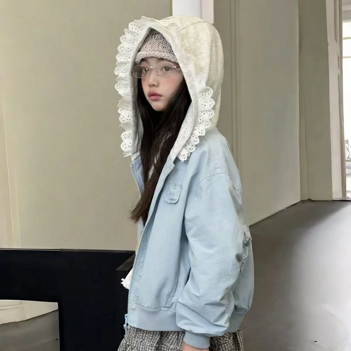 

Girls' Korean Lace Hooded Jacket For Spring and Autumn New Children's Fashion Jacket Casual Top