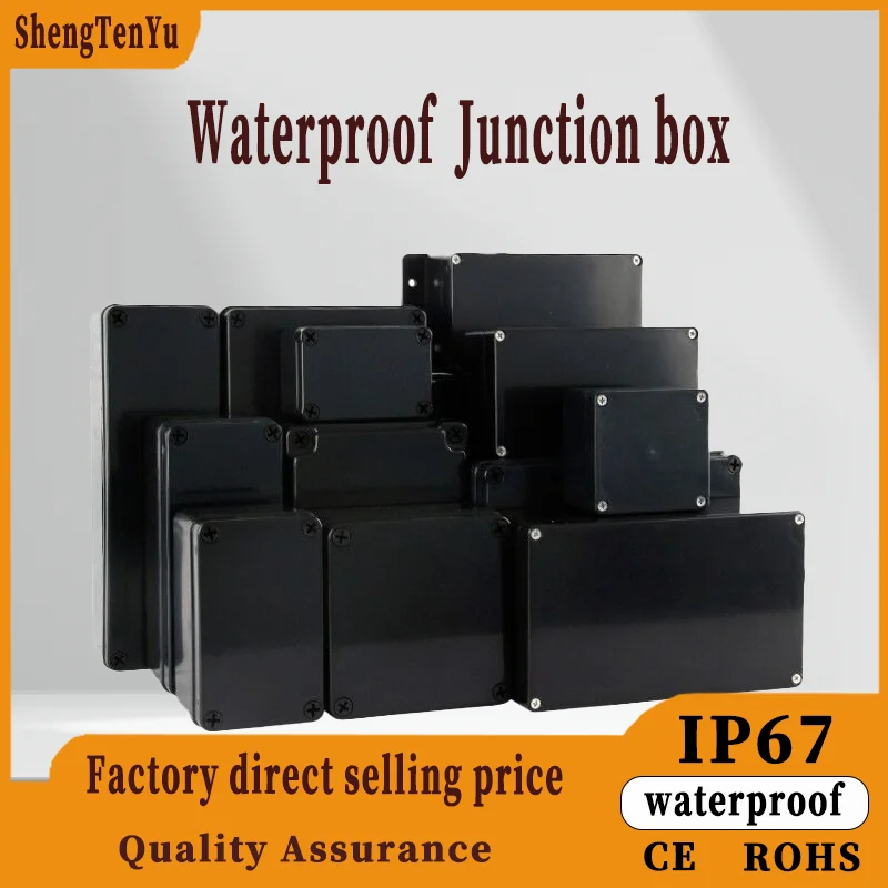 

IP67 Waterproof Black Flame Retardant Junction Box ABS Plastic Outdoor Electronic Project Enclosure Screw Cable Housing