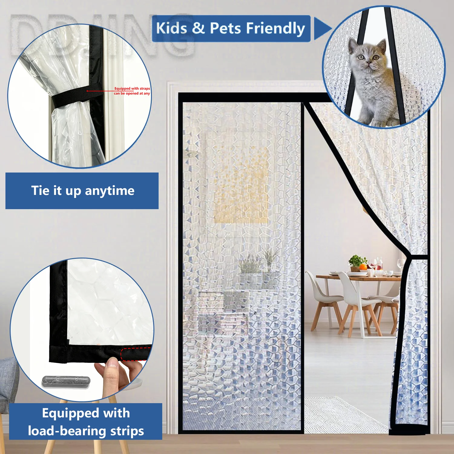 Magnetic Auto‑Closing Door Curtain Heavy‑Duty Windproof Warm‑Keeping Partition Curtain Drill‑Free Install Child‑Pet Friendly