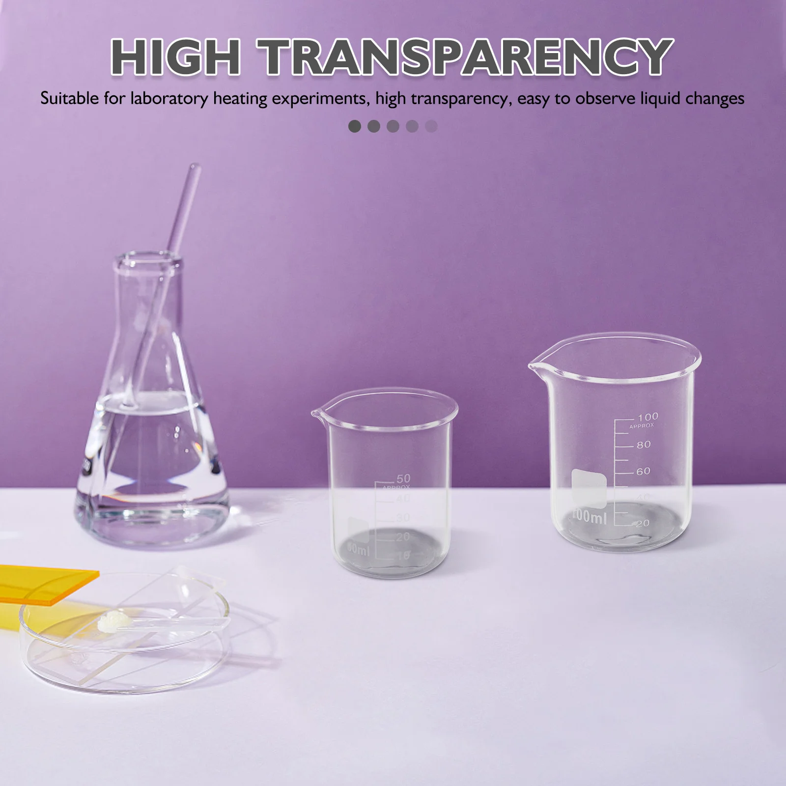 

4Pcs High Borosilicate Glass Graduated Beakers Measuring Cups for Lab Kitchen Baking Cooking Accurate 50ml 100ml